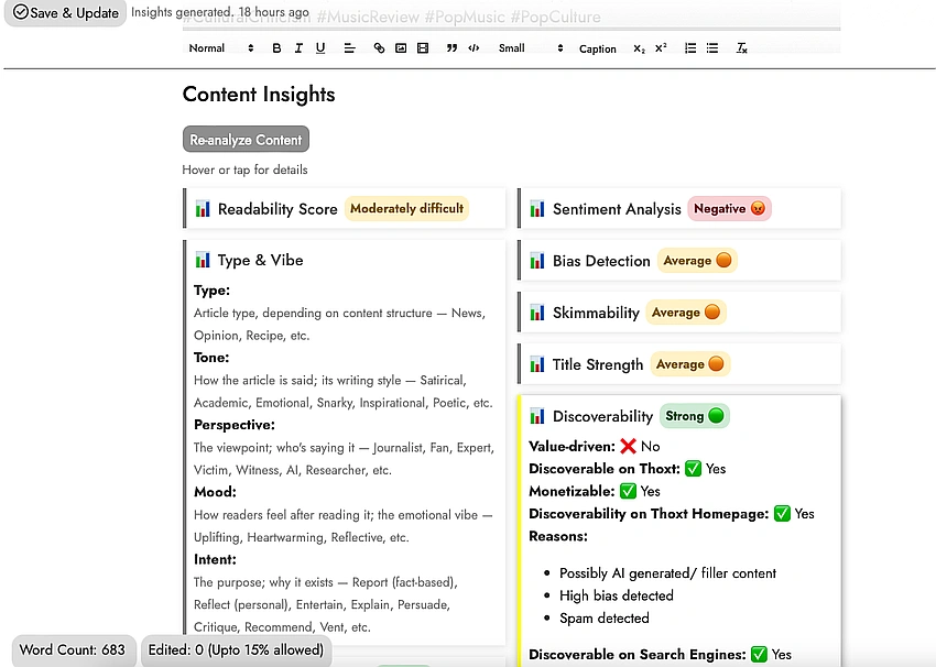 Thoxt AI Article Insights Tool